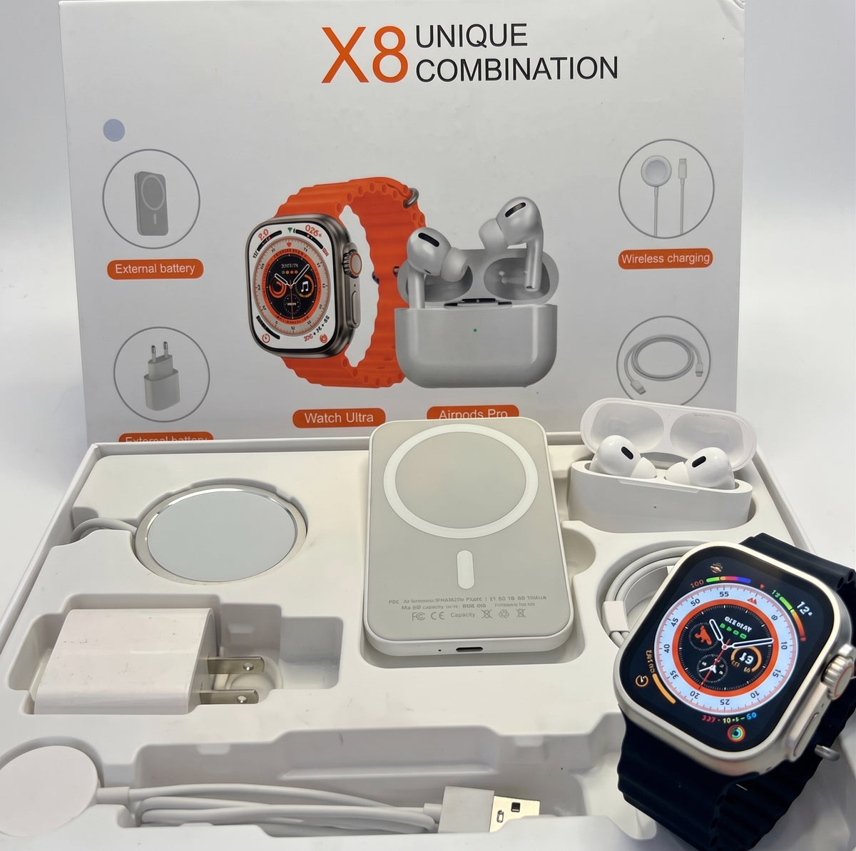 Pack Smartwatch X8 Ultra + Audífonos Inalámbricos — Mega Combo 7-en-1