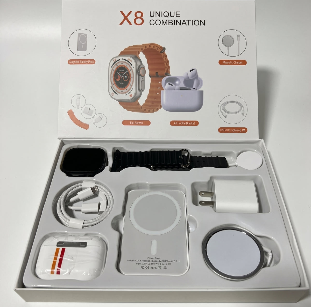Pack Smartwatch X8 Ultra + Audífonos Inalámbricos — Mega Combo 7-en-1